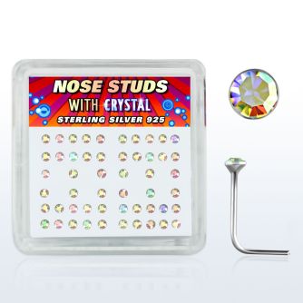 nsrdbxab caja display piercing nariz l plata esterlina 925 0 6mm cristal claro recubrimiento ab 1 5mm al por mayor