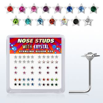 nssarbxm caja display piercing nariz l plata esterlina 925 0 6mm estrella plata lisa 3mm cristal centro redondo mayorista