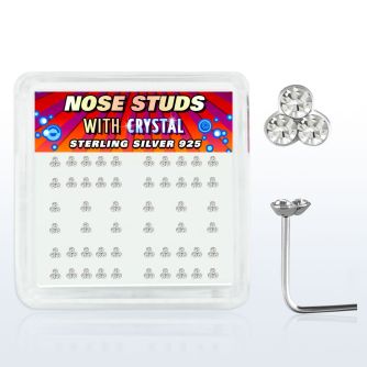 nstrc caja display piercing nariz l plata esterlina 925 0 6mm cristal claro redondo triple 1mm distribuidor mayorista