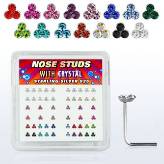 nstrm caja display piercing nariz l plata esterlina 925 0 6mm cristal redondo triple 1mm mayorista