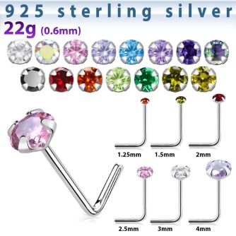 nsz silver nose stud 22g round prong set cz