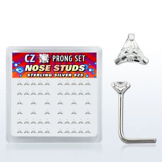 nszbtc caja display piercing nariz l plata esterlina 925 0 6mm zirconia claras tri 3mm venta