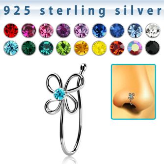 nvcl2 piercing nariz clip plata esterlina flor alambre 4 petalos cristal centro al por mayor