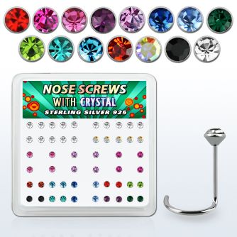 nw14mx box w 52 sterling silver nose screws w 2mm mix crystals