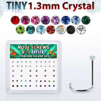 nw6mx box w 52 silver nose screws w tiny 1.25mm mix crystals