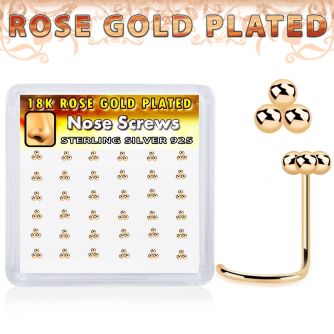 nwtsv36r rose gold plated silver nose screws triple balls