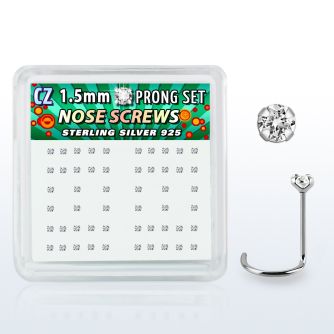 nwzbxc box w 52 silver nose screws w prong set 1.5mm clear czs