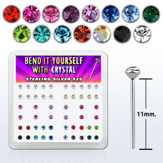ny14mx box w silver bend it nose studs w 2mm round crystal tops