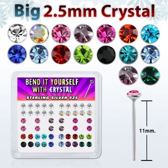 ny19mx caja display piercing nariz doblar tu mismo plata esterlina 925 0 6mm cristal 2 5mm al por mayor