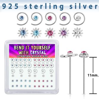 nybxm2 silver bend it yourself nose studs 22g wire flower 52