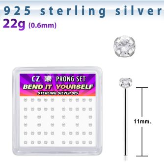 nyczbxc silver bend it nose studs with 2mm round prong cz