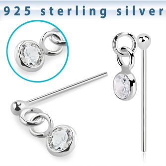 nydvbz1 silver bend it yourself nose stud ball bezel set cz