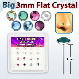 nyfb16m silver bend it nose studs with assorted color crystals