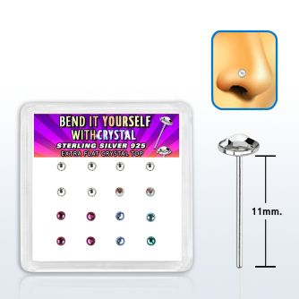 nyfbs16m caja display 16 piercing nariz doblar tu mismo plata esterlina 925 0 6mm cristal redondo extra plano 2 5mm mayorista