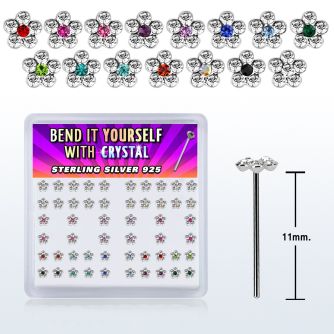 nyflbxs2 silver bend it nose studs with flower w center crystal