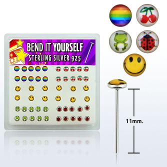 nylgx5 box of silver bend it nose studs w assorted cute logos