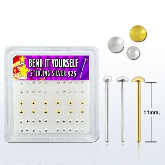 nymx1 silver bend it nose studs w ball flat disc gold disc