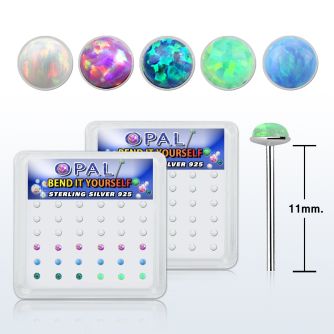 nyo2 box w 36 pc of silver bend it nose stud w 2mm opals glue