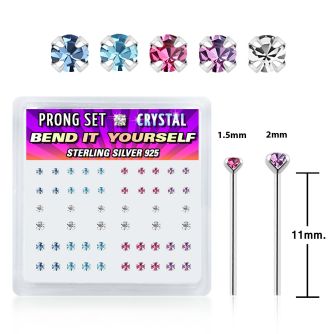 nypbmm silver bend it nose studs with 1 5mm 2mm prong crystal