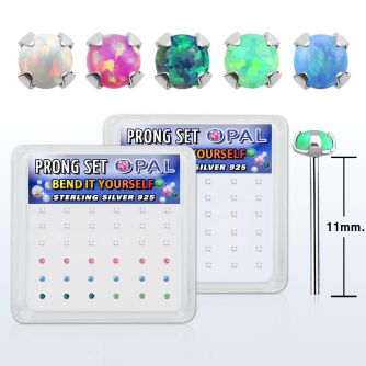 nypo15 box silver bend it nose studs w prong set synthetic opal