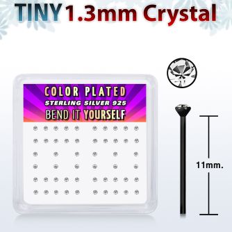 nyrb6xc box w 52 pcs of black plated silver bend it yourself nose studs w tiny 1 25mm clear round crystal tops