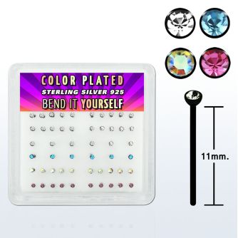 nyrbbxm caja display piercing nariz doblar tu mismo plata esterlina 925 negro 0 6mm cristal redondo 1 5mm mayorista
