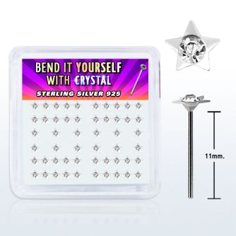 nysarbxc caja display piercing nariz doblar tu mismo plata 925 0 6mm estrella plata lisa 3mm cristal centrales claros redondos mayorista