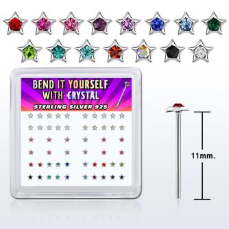 nystxm silver bend it nose studs w star assorted color crystal