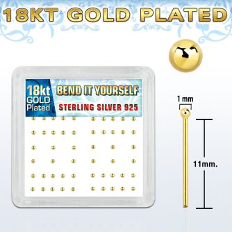 nyx18b1 box w 18k gold silver bend it nose stud w 1mm ball top