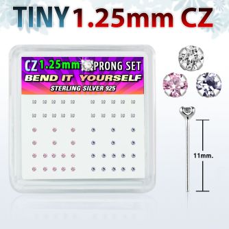 nyzbm12 silver bend it nose studs w 1 25mm prong cz in colors