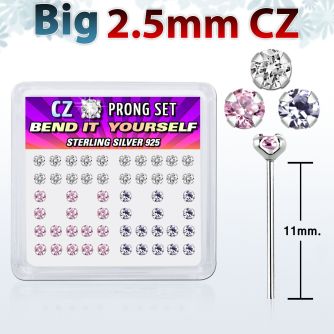 nyzbm25 caja display piercing nariz doblar tu mismo plata esterlina 925 0 6mm grandes zirconia 2 5mm distribuidor mayorista