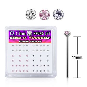 nyzbm box of silver bend it nose studs with 1 5mm prong cz