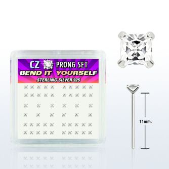nyzbqc silver bend it nose studs w square clear prong cz