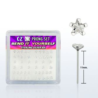 nyzbsc box of silver bend it nose studs w star clear prong cz