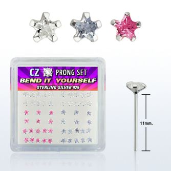 nyzbsm box of silver bend it nose studs with 3mm star prong cz