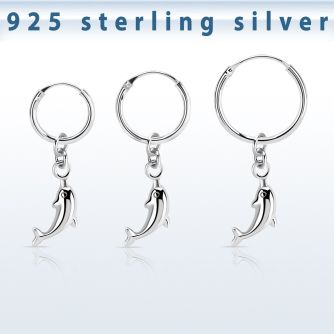 phod37 silver helix hoop earring w plain silver dolphin dangling