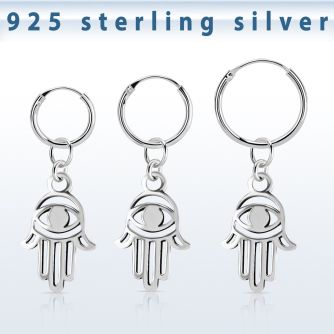 phod39 silver helix hoop earring w plain silver hamsa dangling