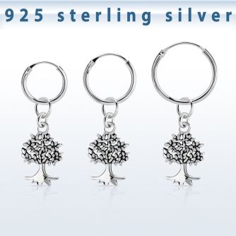 phod45 silver helix hoop earring w a silver tree dangling