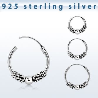 phoxa 925 silver bali style black oxidized hoop earrings