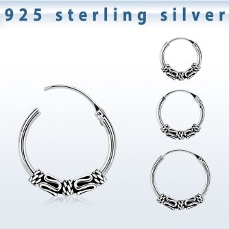 phoxc 925 silver balinese design black oxidized hoop earrings