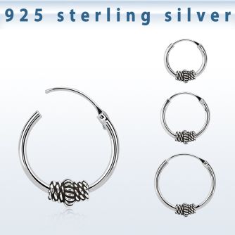 phoxd 925 silver balinese design black oxidized hoop earrings