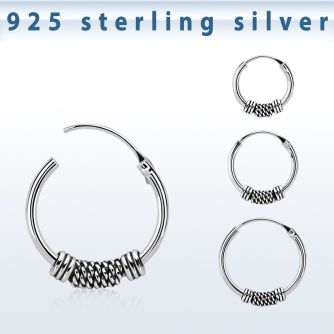 phoxf 925 silver balinese design black oxidized hoop earrings