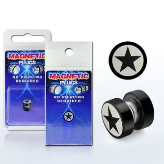 pkmp43 plug falso magnetico acero quirurgico anodizado negro logo estrella 8mm 1 pieza distribuidor
