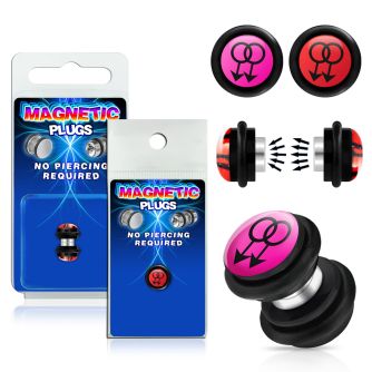 pkmp76 acrylic magnetic fake plug w male signs on pink logo