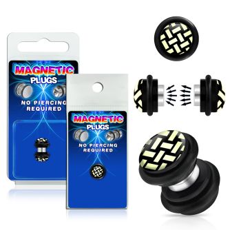 pkmp85 plug falso magnetico acrilico negro olas blancas fondo negro anillos goma 8mm 1 pieza venta