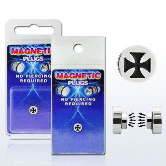 pkmp9 plug falso magnetico acero quirurgico logo cruz hierro 8mm 1 pieza mayorista