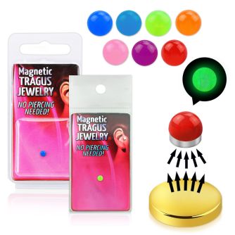 pktg8 3mm magnetic non piercing tragus stud with glow ball