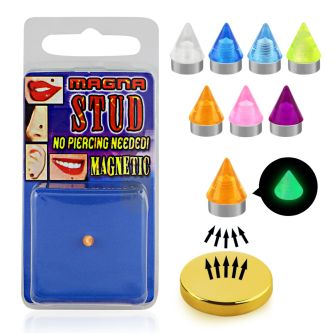 pmgln3 piercing magnetico falso acrilico brilla oscuridad cono 3mm base magnetica color dorado 8mm 1 pieza distribuidor mayorista
