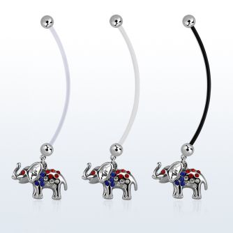 pnd467b piercing ombligo embarazada bolas 5mm acero colgante elefante cristal colores eeuu longitud 50mm mayorista