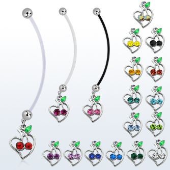 pnd474 pregnancy belly ring w crystal cherries in heart 